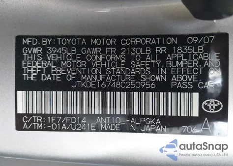 2008 Scion Tc z USA, uszkodzony, nr VIN JTKDE167480250956